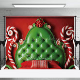 Lofaris Whimsical Christmas Headboard Photography Backdrop Red and Green Tufted Bed Candyland Themed Photo Prop Decor